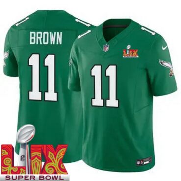 Youth Philadelphia Eagles A.J. Brown #11 Kelly Green 2024 2025 Super Bowl LIX F
U S E Stitched NFL Jersey