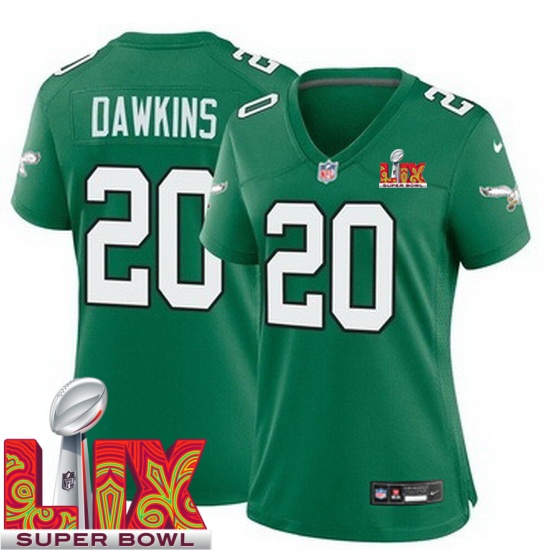 Women Philadelphia Eagles Brian Dawkins #20 Kelly Green 2024 2025 Super Bowl LIX
F U S E Stitched NFL Jersey